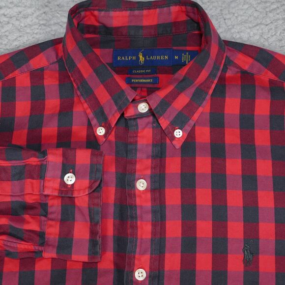 Polo Ralph Lauren Shirt Mens Medium Red Black Check Classic Fit Button Down - Picture 1 of 16